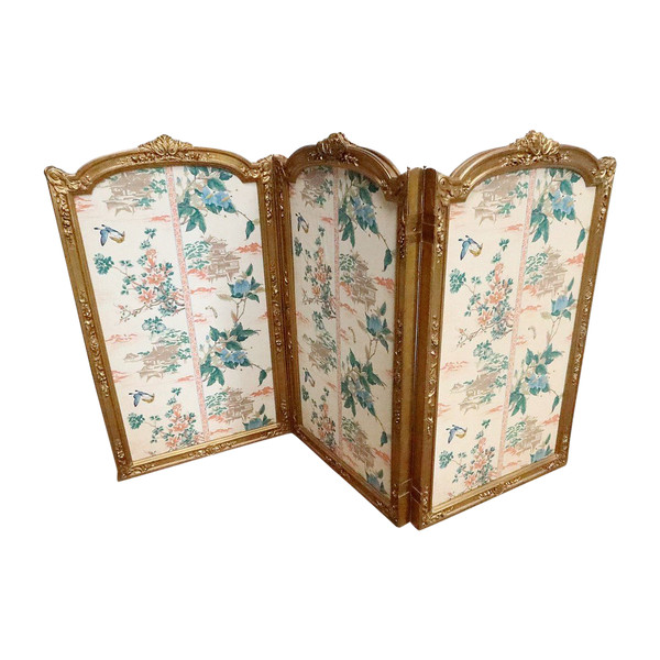 Paravent en Soie et Bois Doré, style Louis XV et décors Asiatiques – 2ème partie XIXe