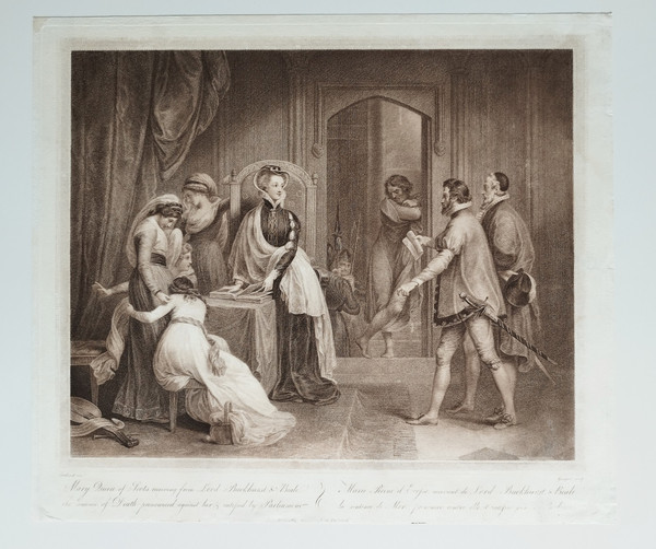 Mary Stuart Queen Of Scots Receiving Her Death Sentence 18th Century Engraving Etching Old Prin