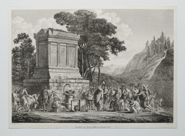 Gravure Mythologie Tombeau De Zalamea Restaurée 19ème Joseph Perdoux
