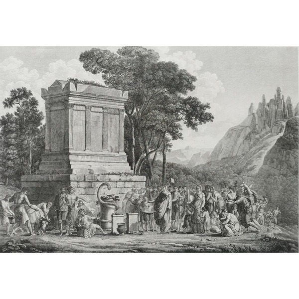 Gravure Mythologie Tombeau De Zalamea Restaurée 19ème Joseph Perdoux