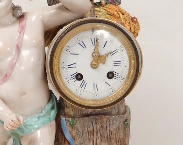 Porcelain Clock Angelot Putti Allegory Music Drum Rooster 19th