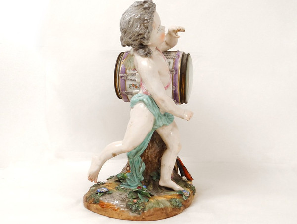 Porcelain Clock Angelot Putti Allegory Music Drum Rooster 19th