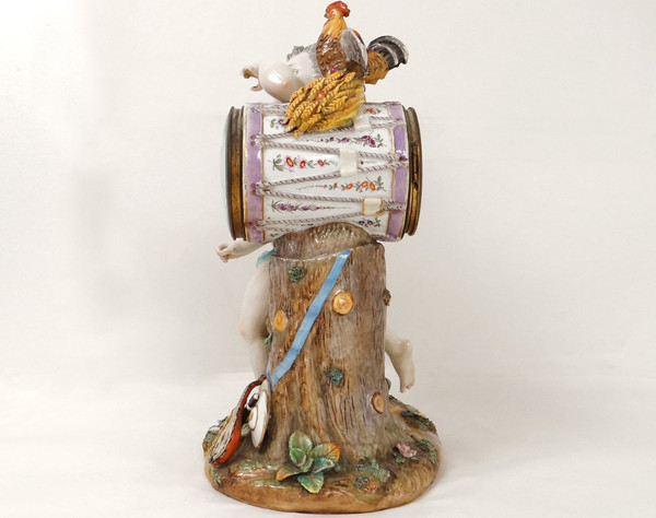 Porcelain Clock Angelot Putti Allegory Music Drum Rooster 19th