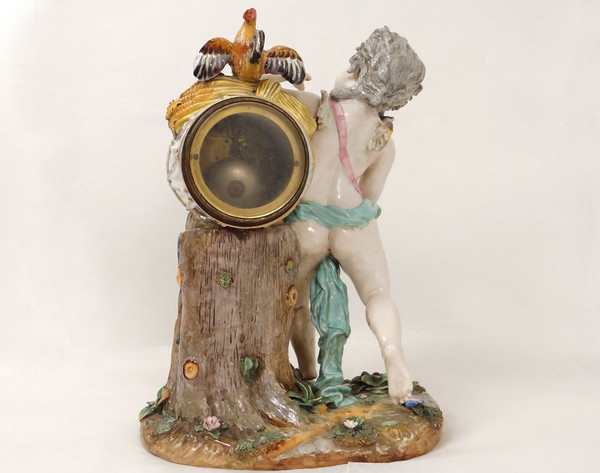Porcelain Clock Angelot Putti Allegory Music Drum Rooster 19th