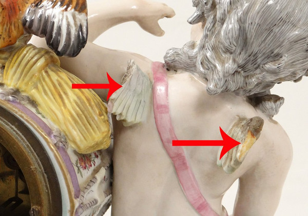 Porcelain Clock Angelot Putti Allegory Music Drum Rooster 19th
