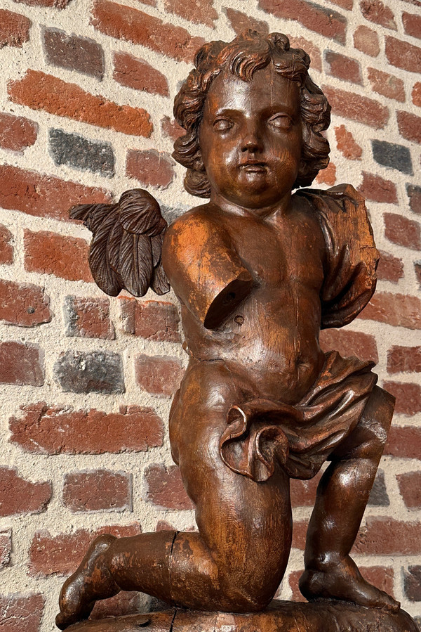 Ange Angelot Putti En Bois Sculpté Epoque XVIIIème