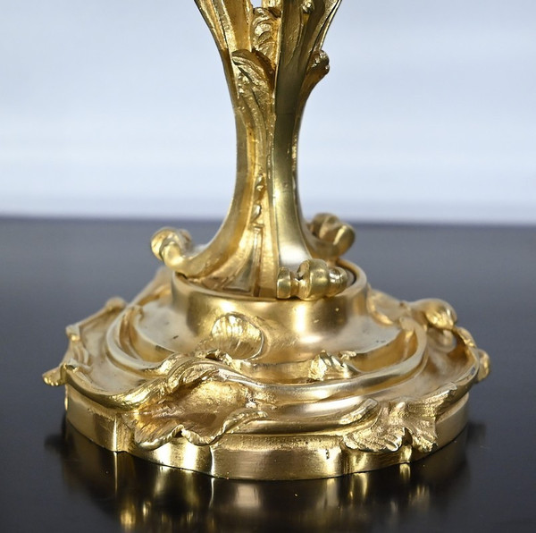 Coppia di candelabri in bronzo dorato, stile Luigi XV – Fine XIX secolo