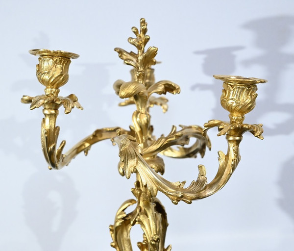 Coppia di candelabri in bronzo dorato, stile Luigi XV – Fine XIX secolo