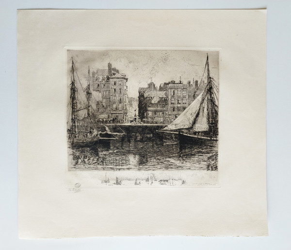 Le Havre Gravur Radierung von Charles Jouas
