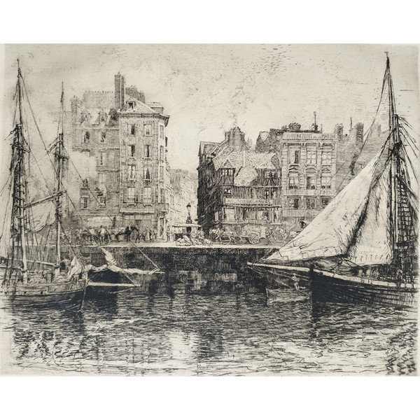 Le Havre Gravur Radierung von Charles Jouas