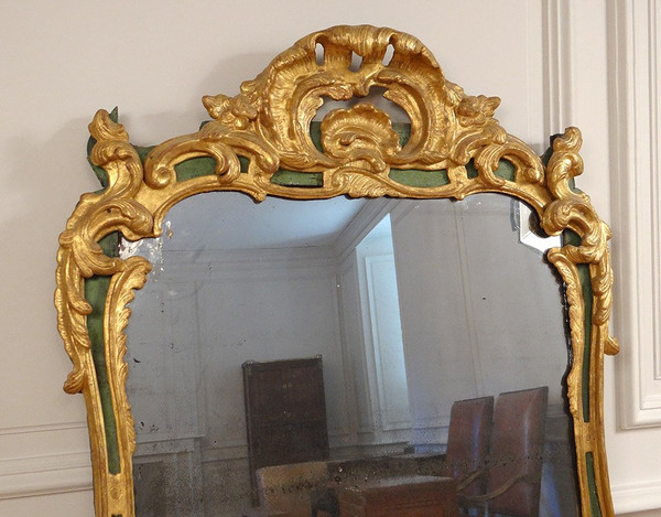 Large Regency Mirror Carved Wood Polychrome Gilt Shells Ice XVIII