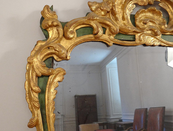 Large Regency Mirror Carved Wood Polychrome Gilt Shells Ice XVIII