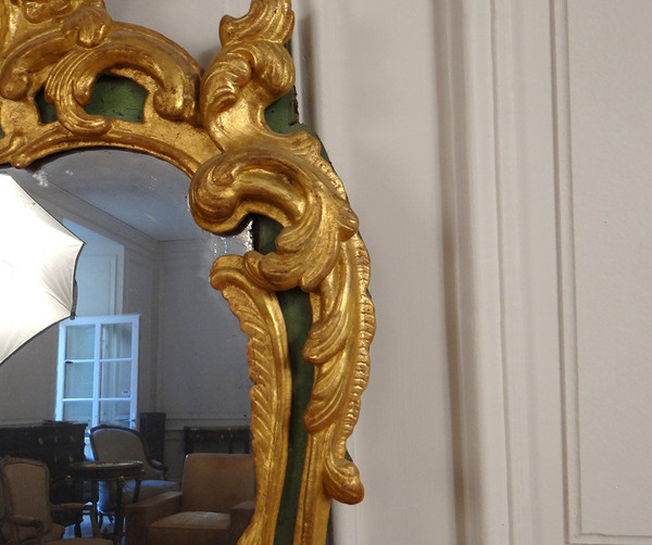 Large Regency Mirror Carved Wood Polychrome Gilt Shells Ice XVIII