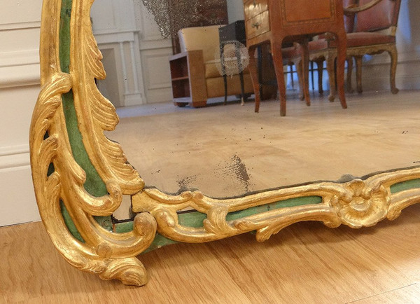 Large Regency Mirror Carved Wood Polychrome Gilt Shells Ice XVIII
