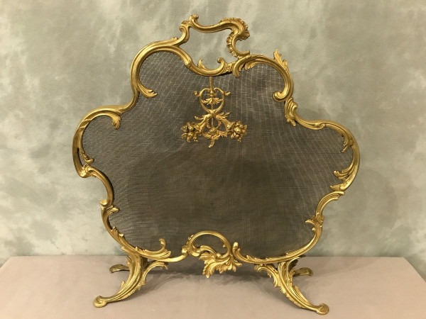 Old fireplace screen in gilded bonze from the 19th century, Louis XV style