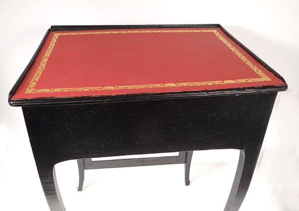 Table à écrire à écran Louis XV Bois Laqué Noir Cuir Rouge XIXème Siècle