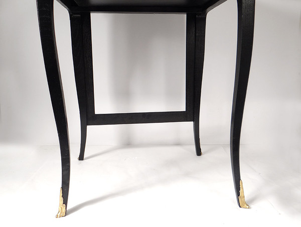 Table à écrire à écran Louis XV Bois Laqué Noir Cuir Rouge XIXème Siècle