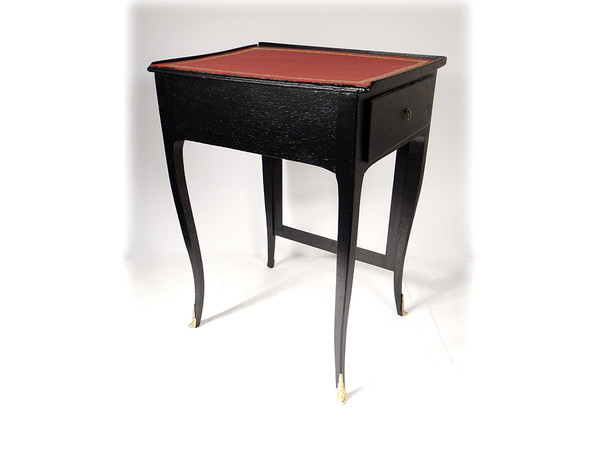 Table à écrire à écran Louis XV Bois Laqué Noir Cuir Rouge XIXème Siècle