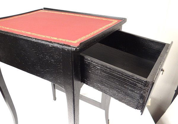 Table à écrire à écran Louis XV Bois Laqué Noir Cuir Rouge XIXème Siècle