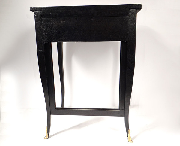 Table à écrire à écran Louis XV Bois Laqué Noir Cuir Rouge XIXème Siècle