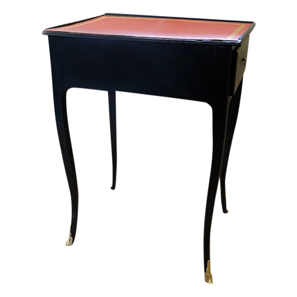 Table à écrire à écran Louis XV Bois Laqué Noir Cuir Rouge XIXème Siècle
