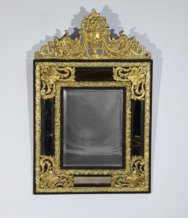Specchio perlato in ottone, periodo Napoleone III – metà del XIX secolo