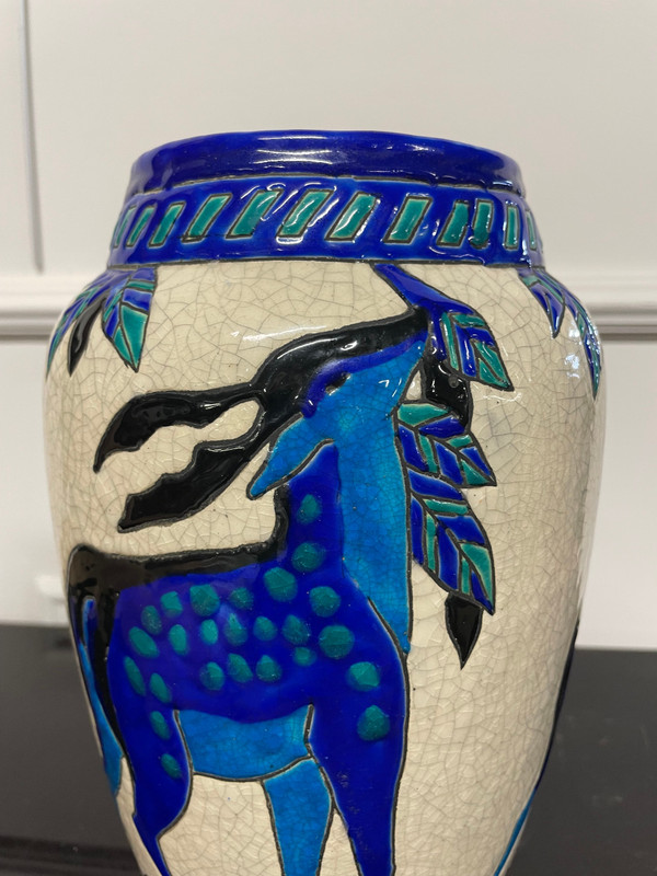 Charles Catteau - Boch La Louvière Vase With Deer Art Deco