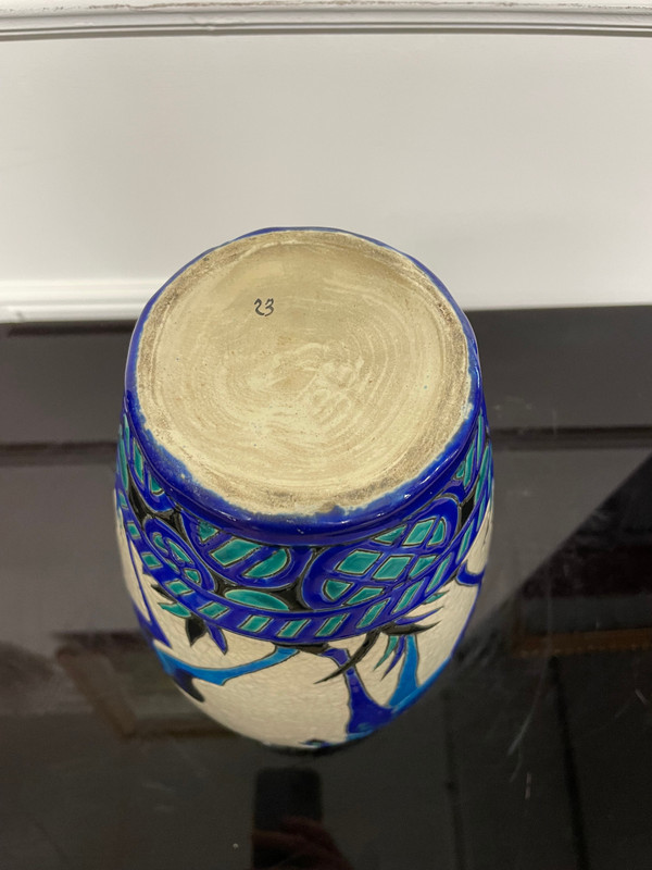 Charles Catteau - Boch La Louvière Vase With Deer Art Deco