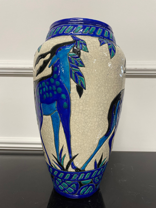 Charles Catteau - Boch La Louvière Vase With Deer Art Deco