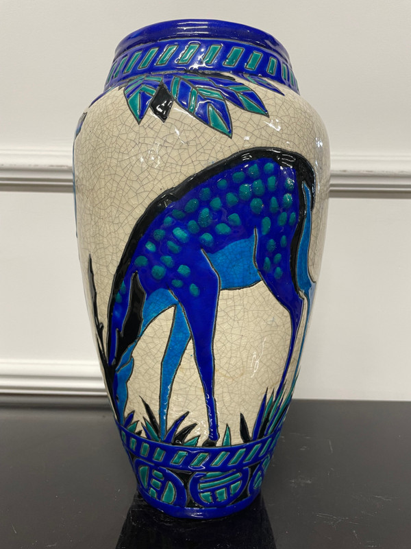 Charles Catteau - Boch La Louvière Vase With Deer Art Deco