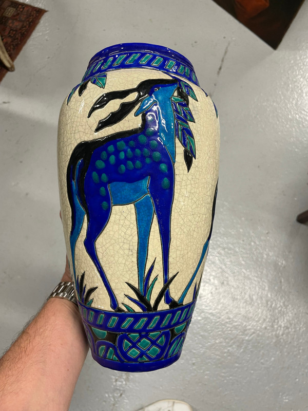 Charles Catteau - Boch La Louvière Vase With Deer Art Deco
