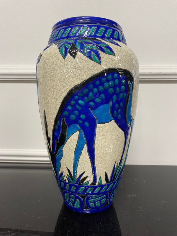 Charles Catteau - Boch La Louvière Vase With Deer Art Deco