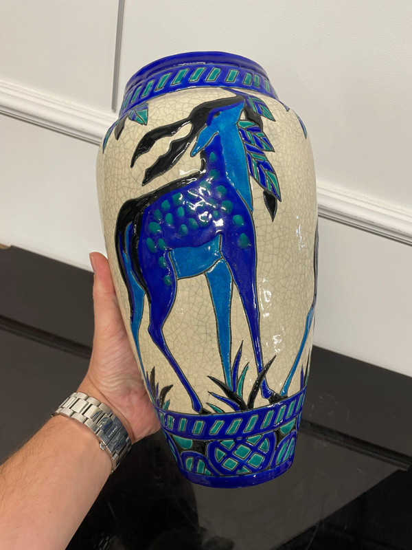 Charles Catteau - Boch La Louvière Vase With Deer Art Deco