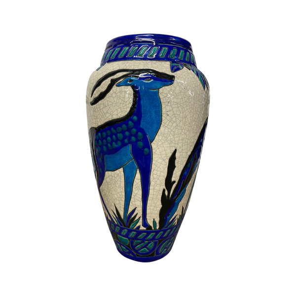 Charles Catteau - Boch La Louvière Vase With Deer Art Deco
