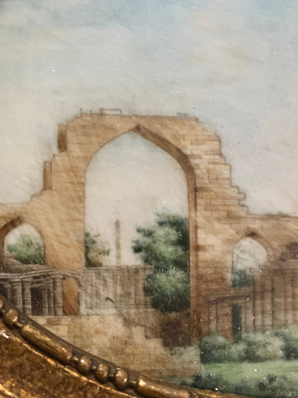 Miniature - Vue Du Qutb Minar Delhi En Inde Fin 19ème