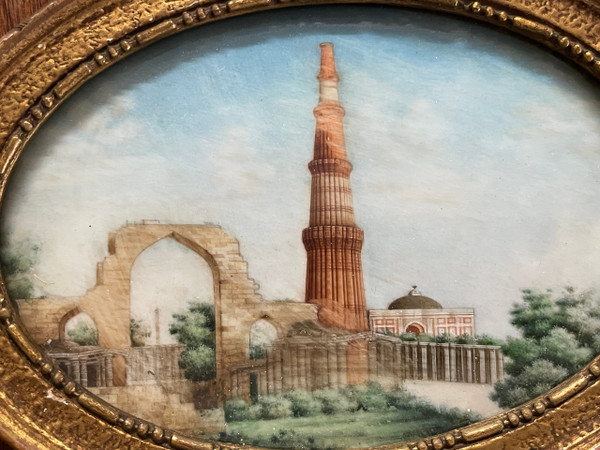 Miniature - Vue Du Qutb Minar Delhi En Inde Fin 19ème