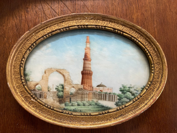 Miniature - Vue Du Qutb Minar Delhi En Inde Fin 19ème