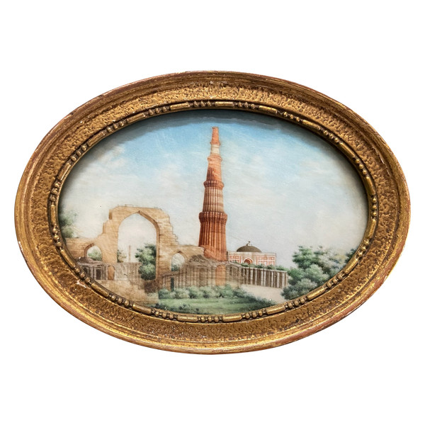 Miniature - View of the Qutb Minar Delhi in India Late 19th century