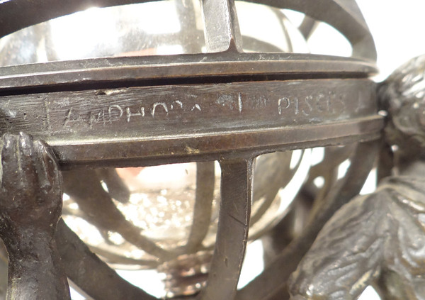 Encrier Bronze Sphère Armillaire Personnages Continents Lerolle Frères XIXè