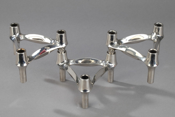 Set of 3 Chrome-Plated Metal Candlesticks by BMF