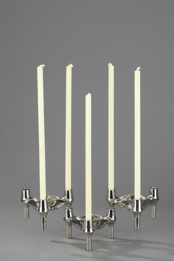 Set of 3 Chrome-Plated Metal Candlesticks by BMF