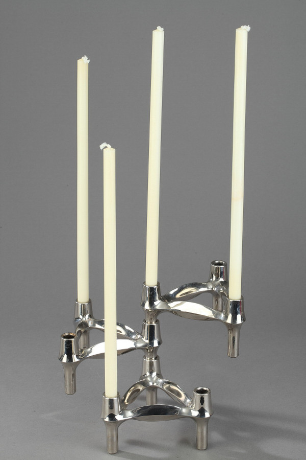 Set of 3 Chrome-Plated Metal Candlesticks by BMF