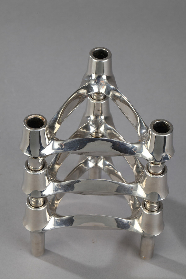 Set of 3 Chrome-Plated Metal Candlesticks by BMF