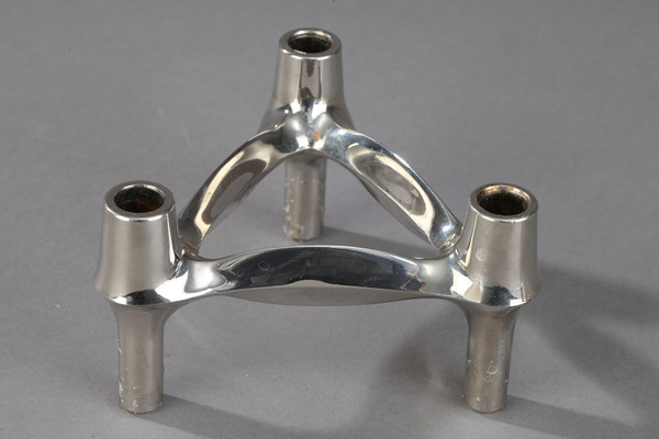 Set of 3 Chrome-Plated Metal Candlesticks by BMF