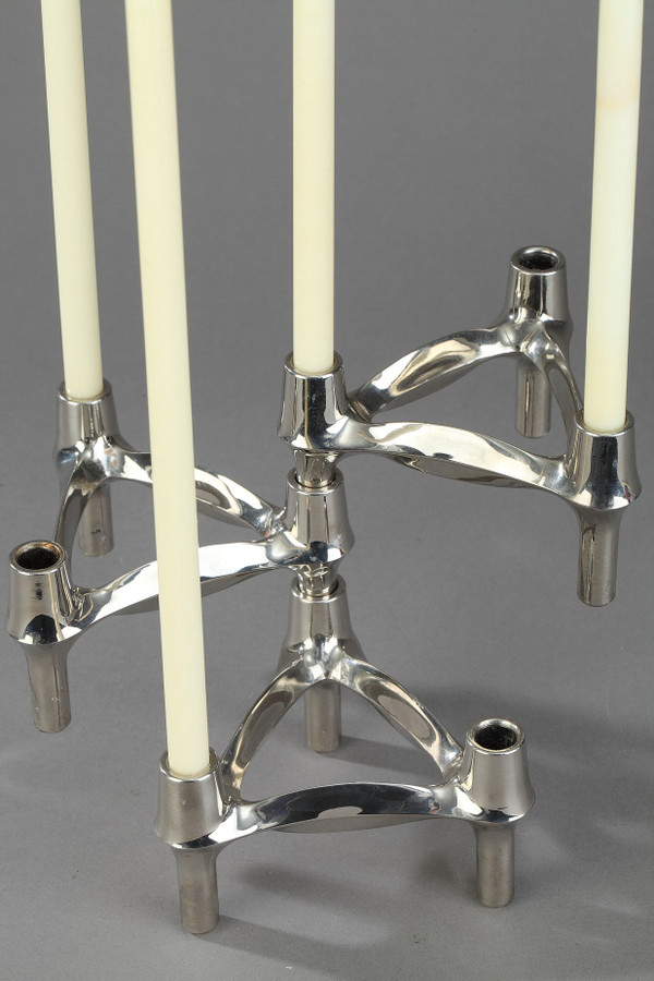 Set of 3 Chrome-Plated Metal Candlesticks by BMF