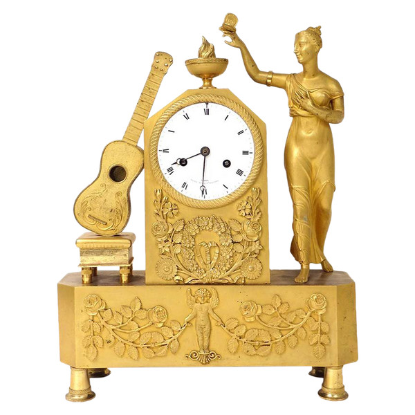 Clock Empire Bronze Gilt Vestale Butterfly Guitar Leroy Palais Royal XIXè