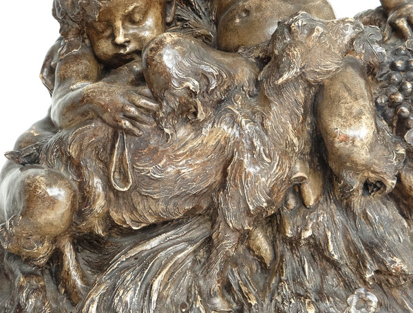 Sculpture Terre Cuite Charles Perron Jeunes Faunes Satyres Chèvre XIXème