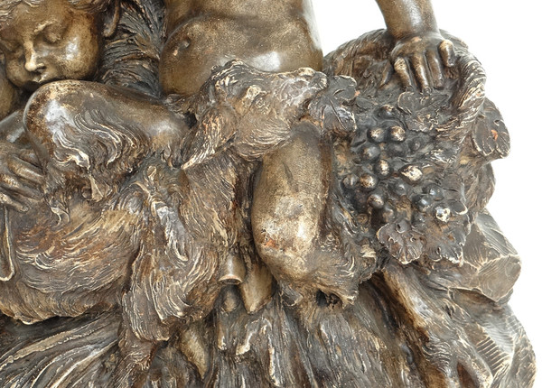 Sculpture Terre Cuite Charles Perron Jeunes Faunes Satyres Chèvre XIXème