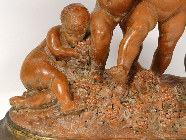 Grande Sculpture Carrier-Belleuse Terre Cuite Bacchanale Putti Dansant XIXè