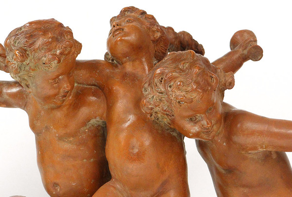 Grande Sculpture Carrier-Belleuse Terre Cuite Bacchanale Putti Dansant XIXè